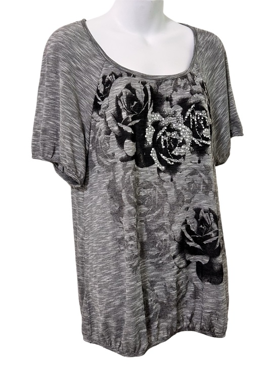 Style & Co. Tops - Vintage Style & Co Women’s Embellished Rhinestones short sleeve top gray PL